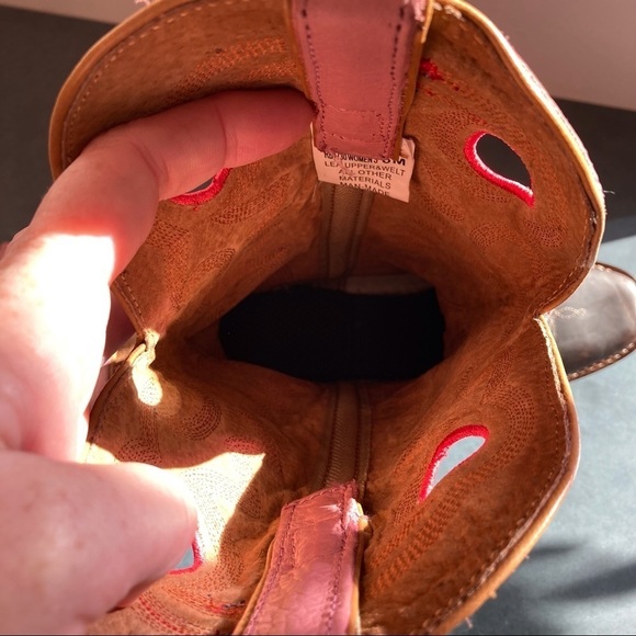 NWT Masterson sz 6 pink brown leather embroidered cowgirl boots - Picture 14 of 16